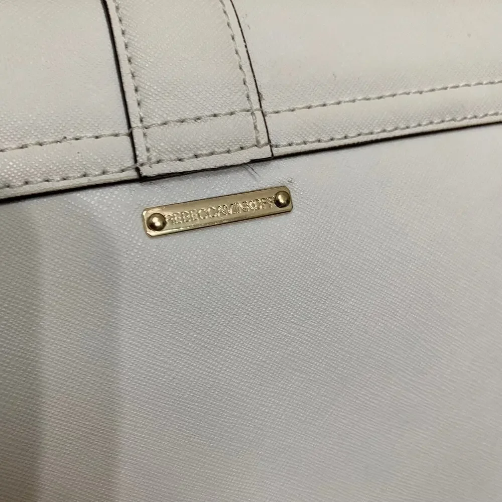 REBECCA MINKOFF White Saffiano Leather HUDSON Flap Large Xbody Msgr Black Trim
